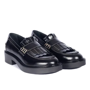 Angulus, Chunky Penny Loafer Med Frynser, Black