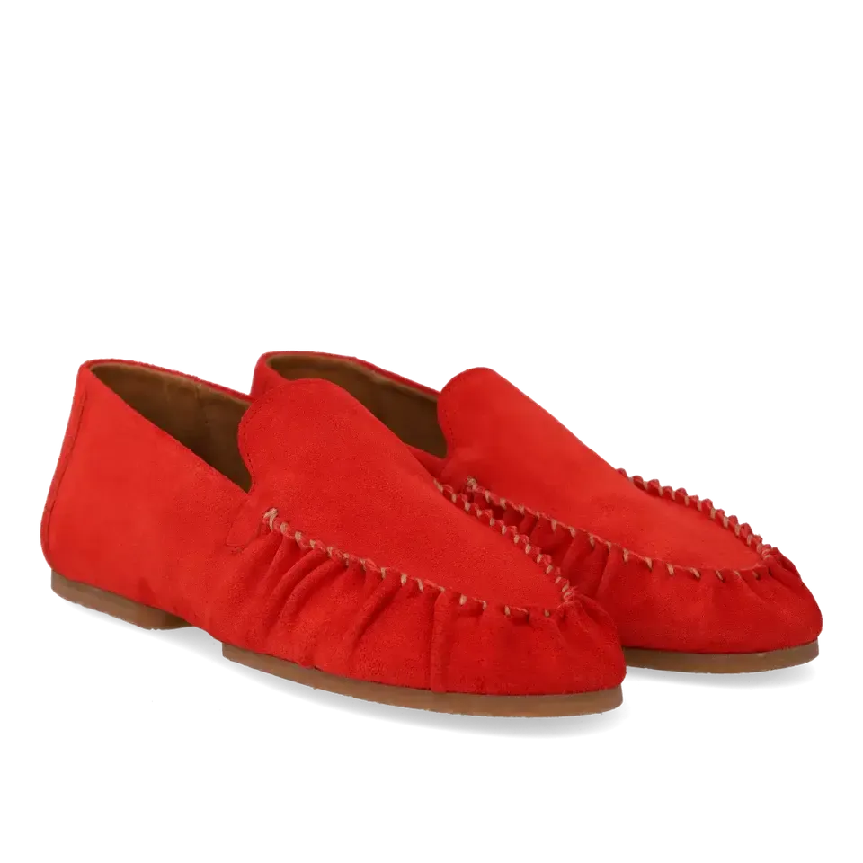 Angulus, Ultrablød Mokkasin i Ruskind, Red Coral
