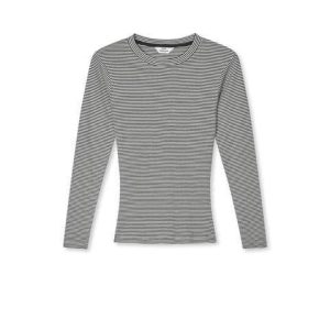 Mads Nørgaard, 2x2 Cotton Stripe Tuba Tee LS, Black/Vanilla Ice