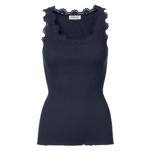 Rosemunde, RWBabette SL U-neck Long Lace Top, Navy