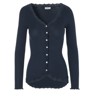 Rosemunde RWBabette LS V-neck Regular Lace Cardigan, Navy