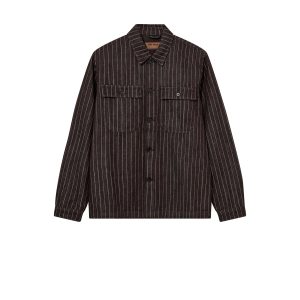 Mos Mosh Gallery, MMGMatteo Brown Stripe Overshirt, Chocolate Brown