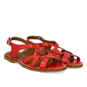 Angulus, Flad sandal med krydsdetaljer, Red Coral