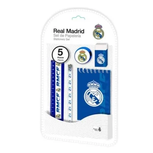 Real Madrid skolesæt med blyant, blyantspidser, lineal, viskelæder og notesbog